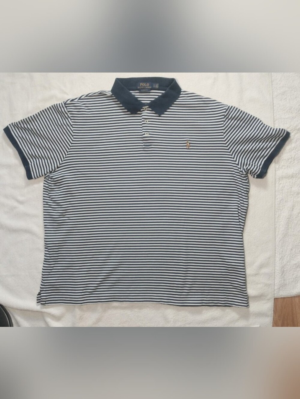 POLO RALPH LAUREN Nautical Sailing White Blue Stripe Pony Polo Shirt - Men's XL